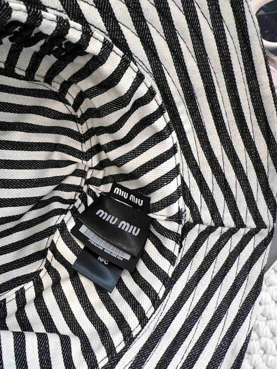 Miu Miu Black Cotton Bucket Hat with White Logo
